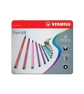 20 pennarelli stabilo pen 68 scatola in metallo